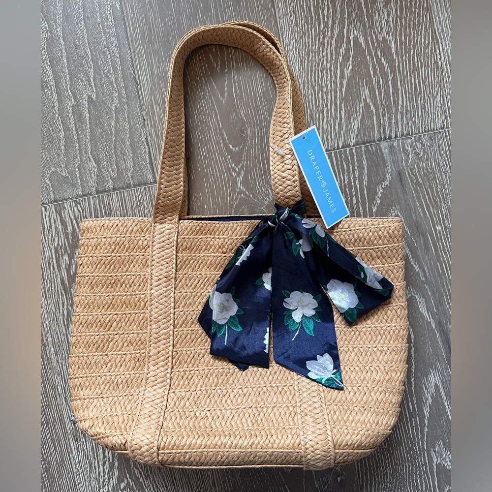 Draper James Everyday Straw Tote Bag w/ Floral Scarf – NWT